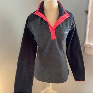 Columbia Two Tone Gray Fleece Quarter Button Down with Pink Trim